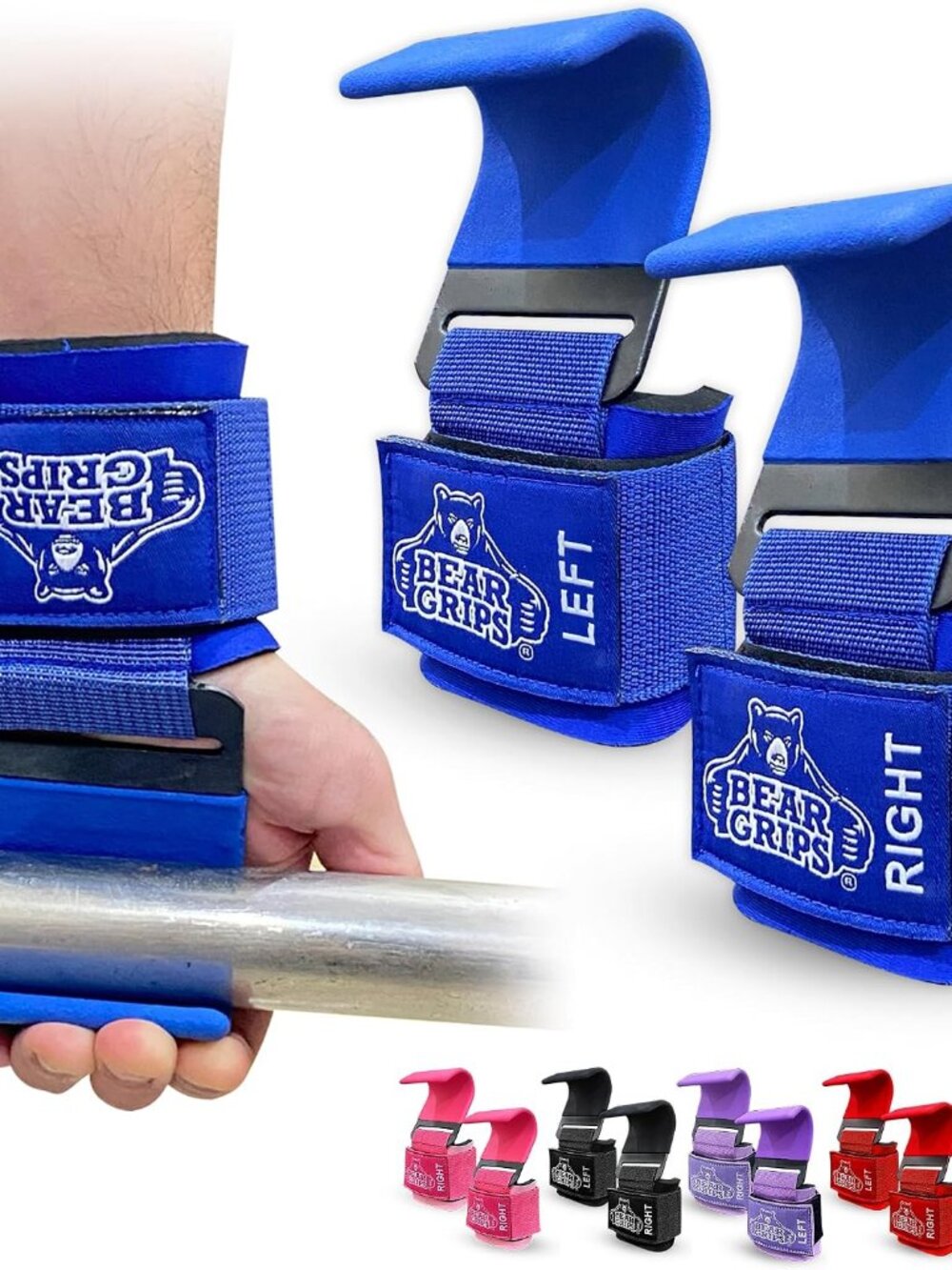 Bear Grips Weight Lifting Hooks (Pair) – Deadlift Wrist Straps, Steel Hooks